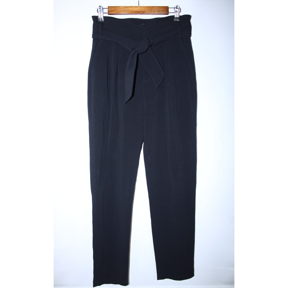 Sezane Women's Size 36/30 Waist Black High Rise Belted Paperbag Pants